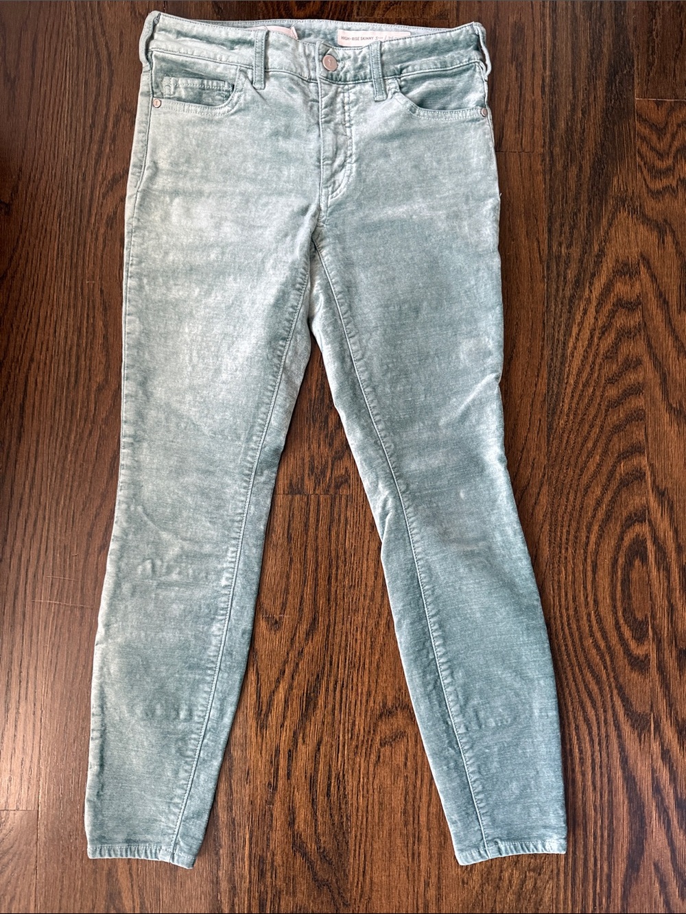 Pilcro Anthropologie Aqua light antique blue Velvet Skinny Jeans sz 25 P